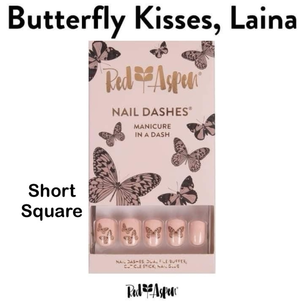 Red Aspen Nail Dashes, Butterfly Kisses Laina, Short Square w/ design NIB